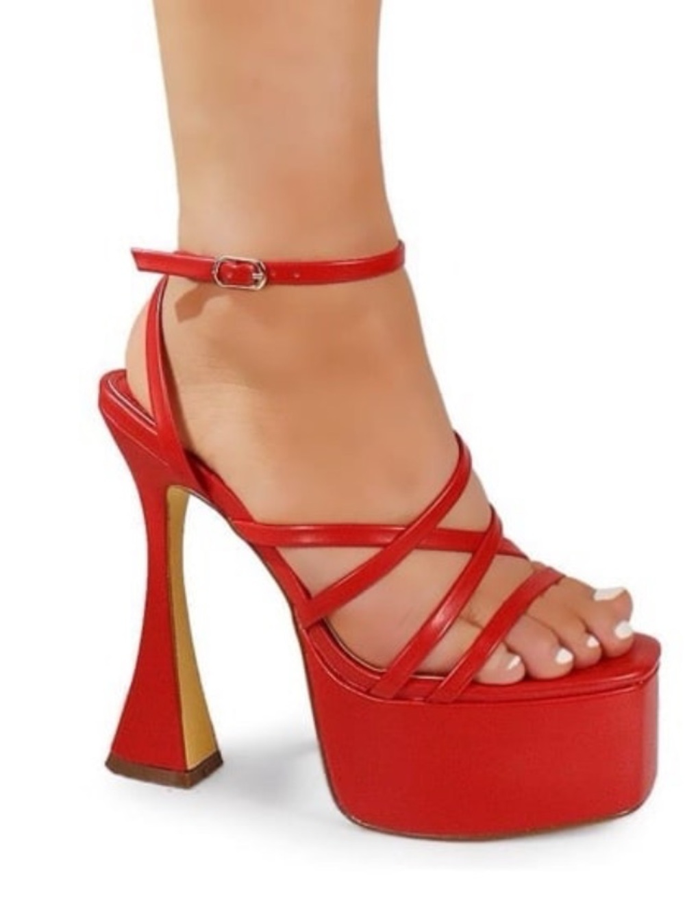 Liliana Chai-1 Footwear Women's High Heels Platform Strappy Open Toe Red 8.5